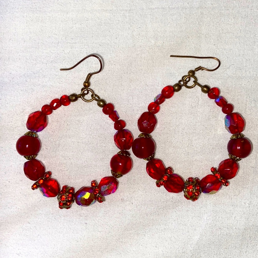Red Beaded Hoops!!